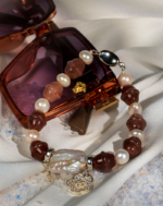 دستبند رزکوارتز توت فرنگی و مروارید اصل