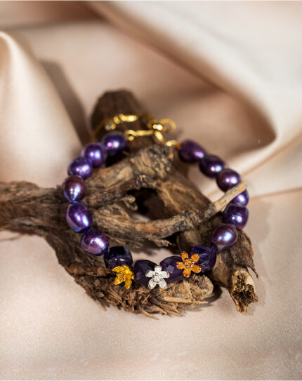 دستبند مروارید و آمیتیست بنفش